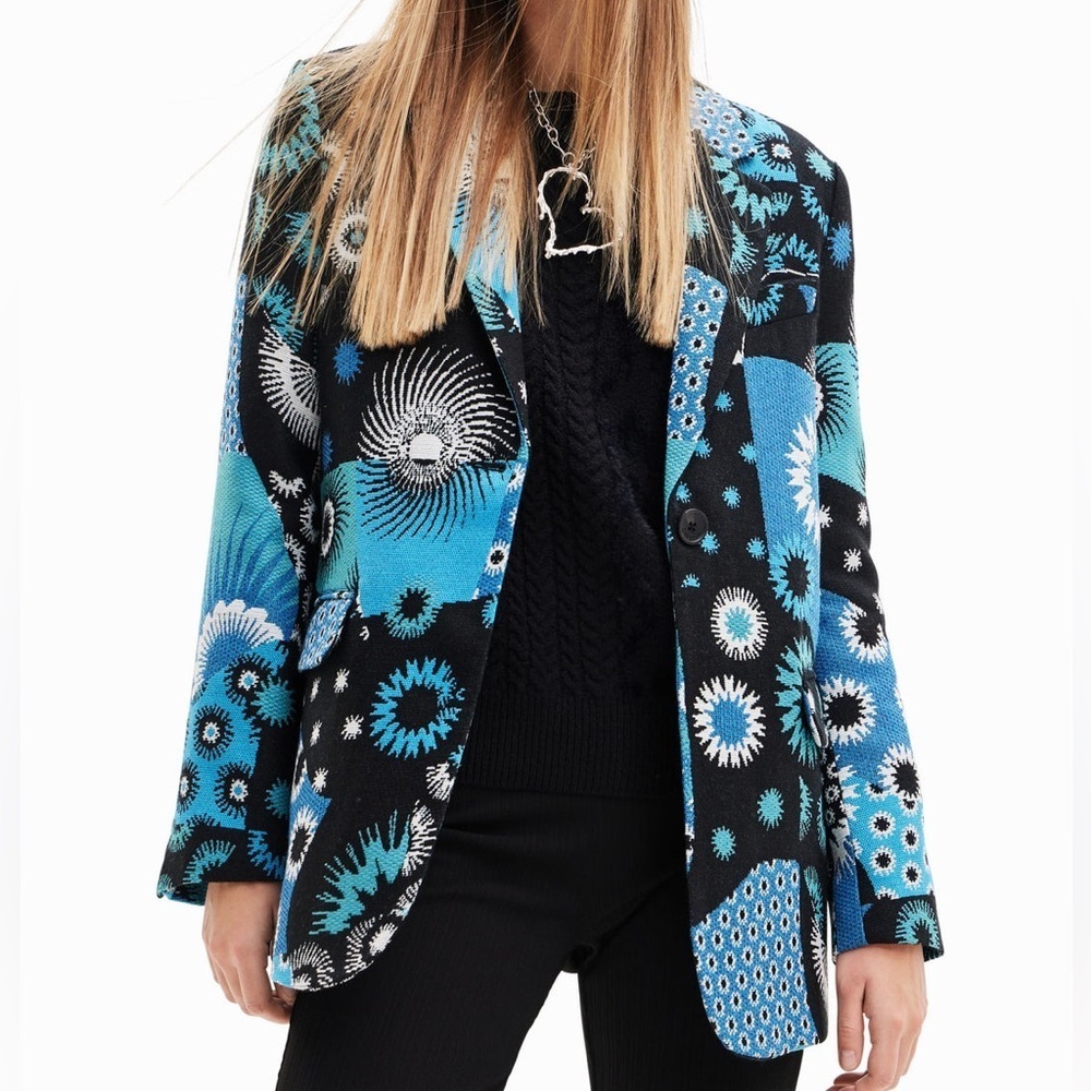 DESIGUAL SISSY TURQUOISE PATCHWORK BLAZER JACKET size large